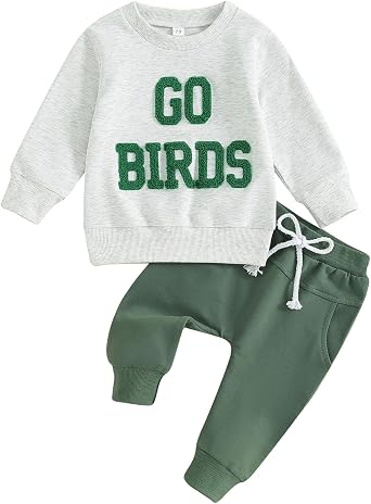 Toddler Baby Boy Girl Fall Winter Outfits Rugby Fuzzy Embroidered Sweatshirt Top Pants Football Game Day Clothes
