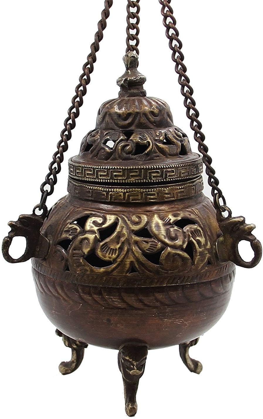 DharmaObjects Tibetan Traditional Hanging Incense Burner Copper 5" High