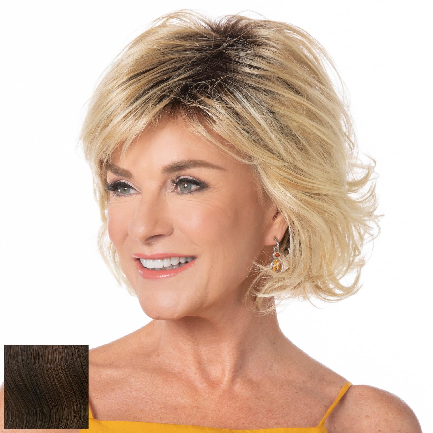 Toni Brattin Wonderful Wig - Collar-Length with Layered Curls & Textured Bangs - Heat-Friendly Fiber Looks & Feels like Natural, Healthy Hair - Adjustable & Com