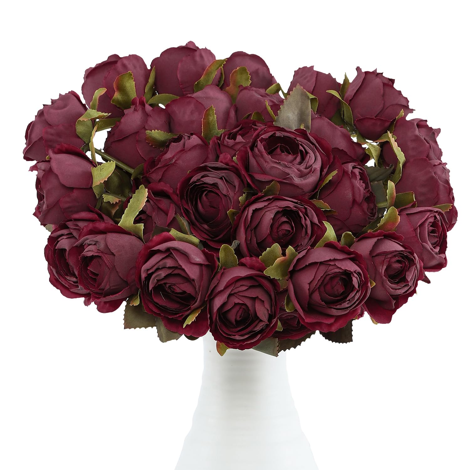 LEUCHTAMOR 12PCS künstliche Vintage Rosen Burgund Seide Rose Blume für DIY Hochzeit Sträuße Braut Dusche Mittelstücke Blumenarrangements Party Tische nach Hause Dekorationen