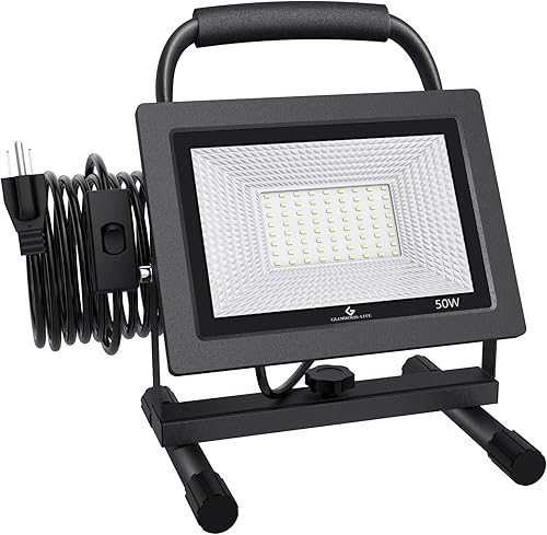 GLORIOUS-LITE Luz de trabajo LED de 50 W, luces de inundación LED de 5000 lúmenes, equivalente a 400 W, impermeable IP66, cable de 16 pies con