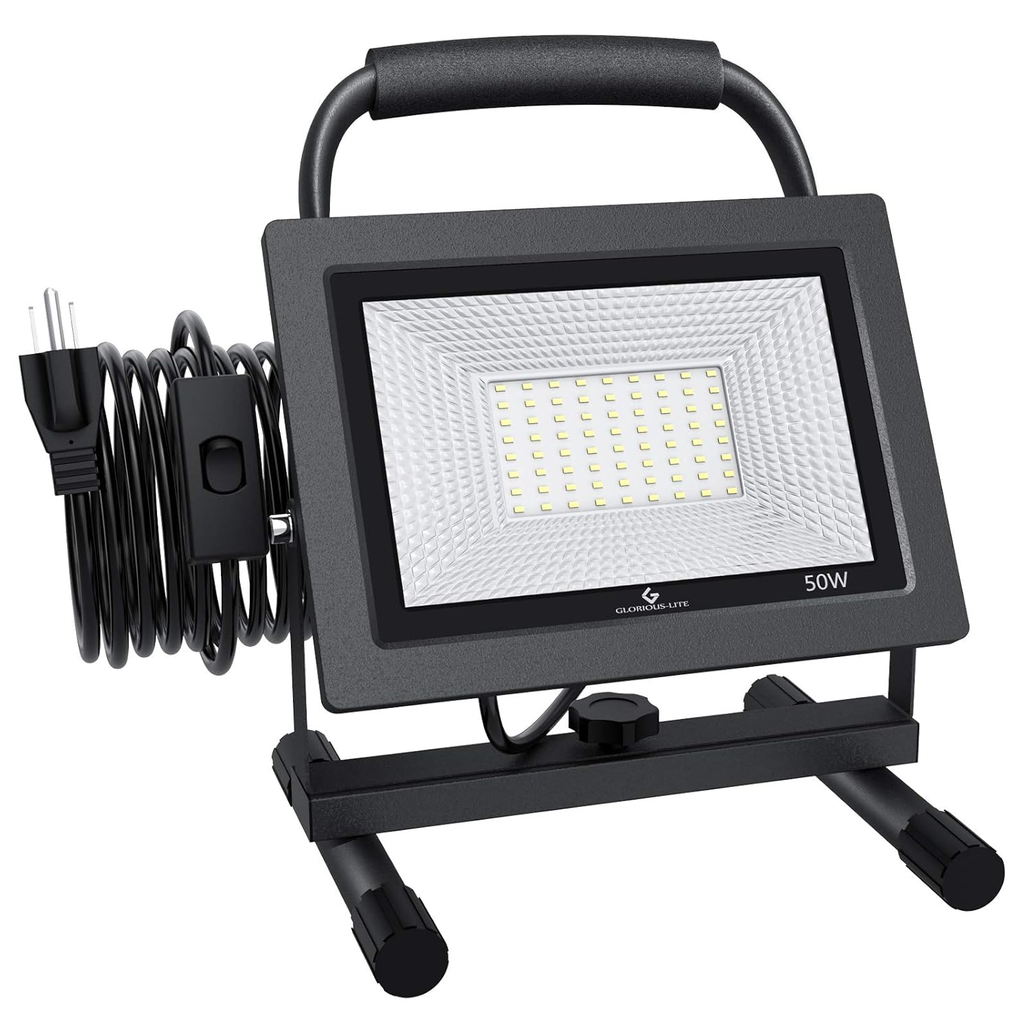 GLORIOUS-LITE 50W LED Work Light 5000LM LED Flood Lights 400W Equivalent IP66 Waterproof 16ft 5m Cord with Plug