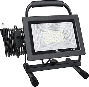 GLORIOUS-LITE 50W LED Work Light, 5000LM LED Flood Lights, 400W Equivalent, IP66 Waterproof, 16ft 5m Cord with Plug, 6500K, Adjustable Working Lights for Workshop Garage, Construction Site