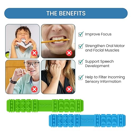 Miniatura 5 de Juguetes sensoriales masticables para niños autistas, paquete de 4 palitos mordedores, herramienta masticable de motor oral para masticadores