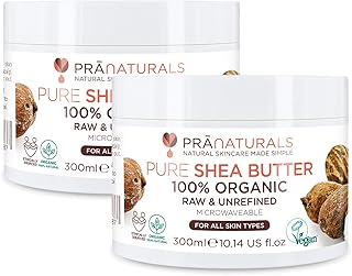PraNaturals 100% Organic Shea Butter 300ml, Raw Unrefined Extra Virgin A Grade African Pure Ivory All-Natural, Smooth Shea Nut Lip Balm Body Butter Moisturiser All Skin Face Hair Type (2x 300ml)