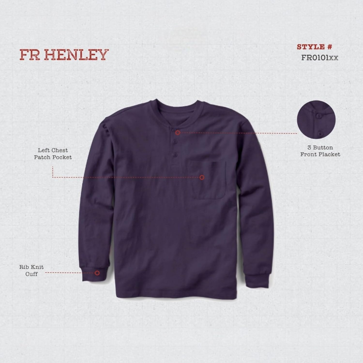 Rasco Men's Henley T-Shirt: Pre-Washed FR Knit for Comfort - ATPV 10cal/cm2 - CAT 2 - Great for Oil, Gas, Electrical, Welding - Machine Washable - Certified for Safety - Navy