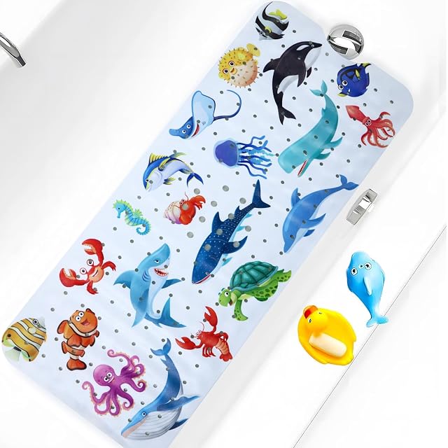 Baby Bath Mat for Tub Non Slip Kids Bathtub Mat Extra Long 40X16 Inch Toddler Bath Tub Shower