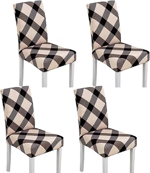 4 x Soft Spandex Fit Stretch Short Dining Room Chair Covers with Printed Pattern, Banquet Chair Seat Protector Slipcover for Home Party Hotel Wedding Ceremony