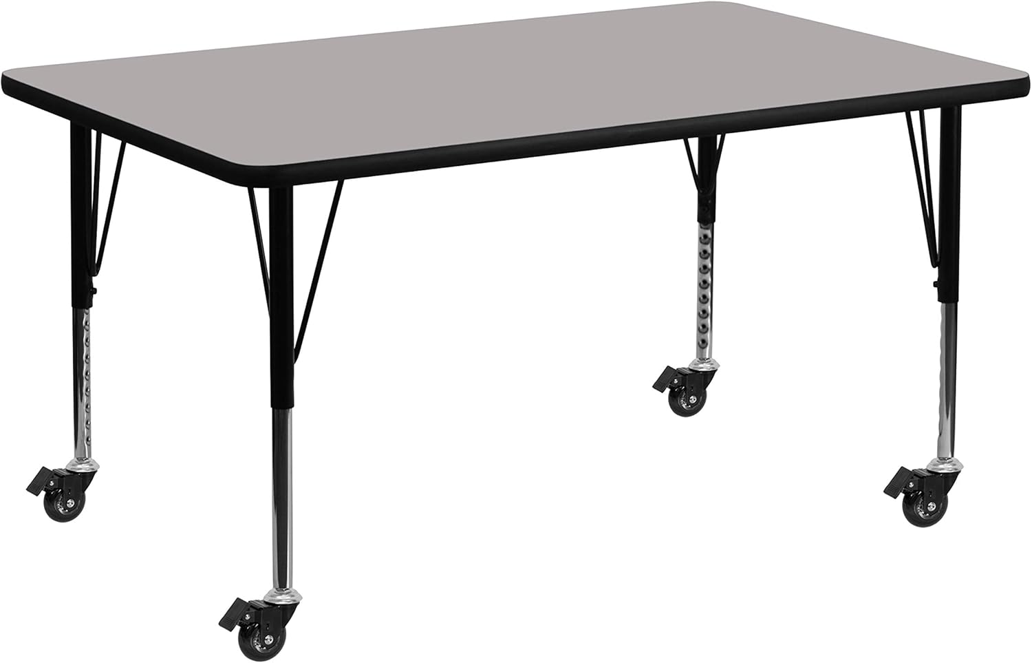 Flash Furniture Mobile 24''W x 48''L Rectangular Grey HP Laminate Activity Table - Height Adjustable Short Legs