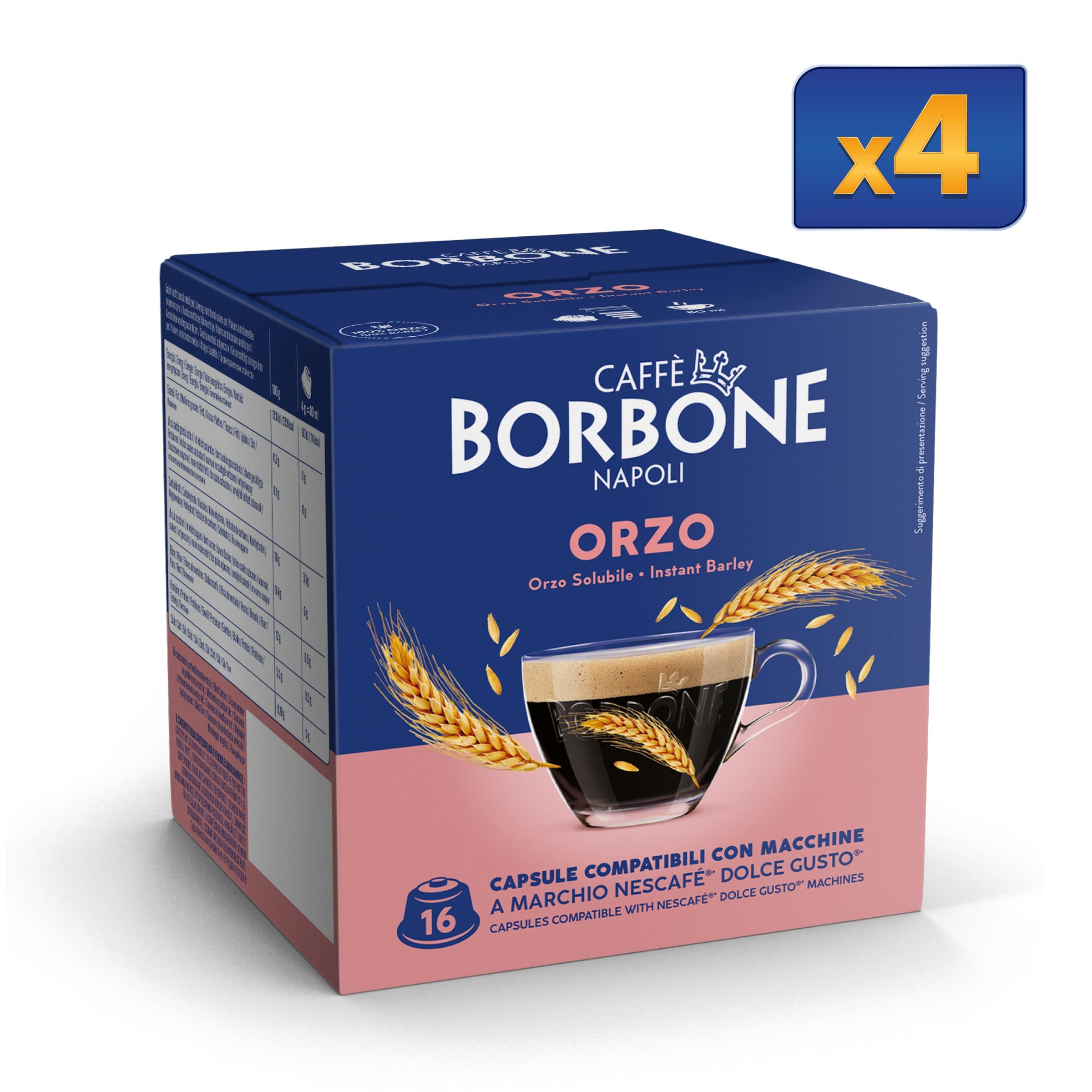 CAFFÈ BORBONE 154 cápsulas compatibles con las máquinas de la marca Nescafé® Dolce Gusto® - Kit surtido: 90 cápsulas de mezcla azul para espresso + 64 de avena soluble (4 paquetes de 16)