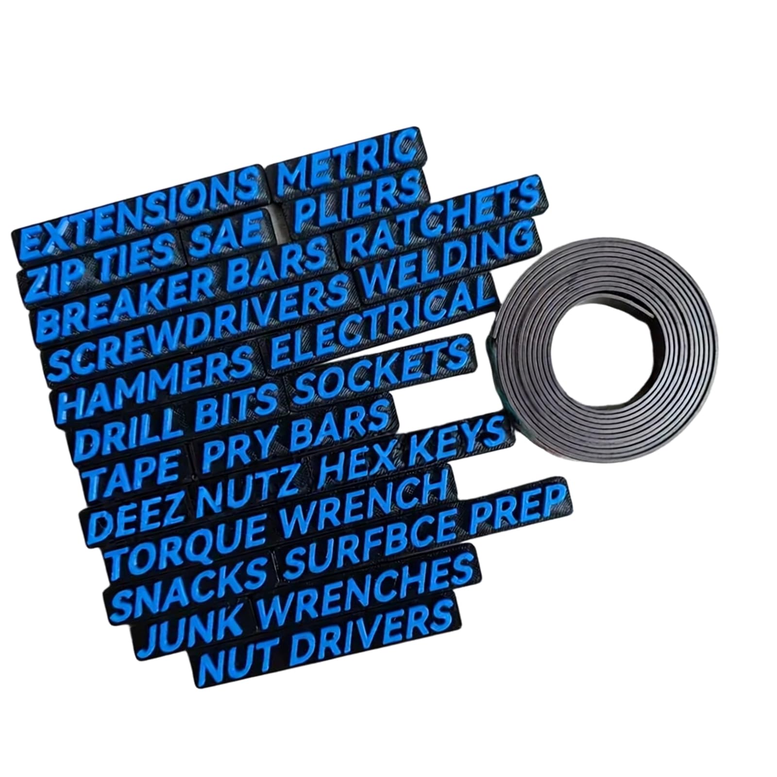 Shntig Blue Tool Chest Drawer Labels With Raised 3D Printed Text For Workshop Storage And Tool Sorting Needs Daily Use Toolbox Drawer Garage Organization Wrench Socket Screwdriver Pliers Labels Chest