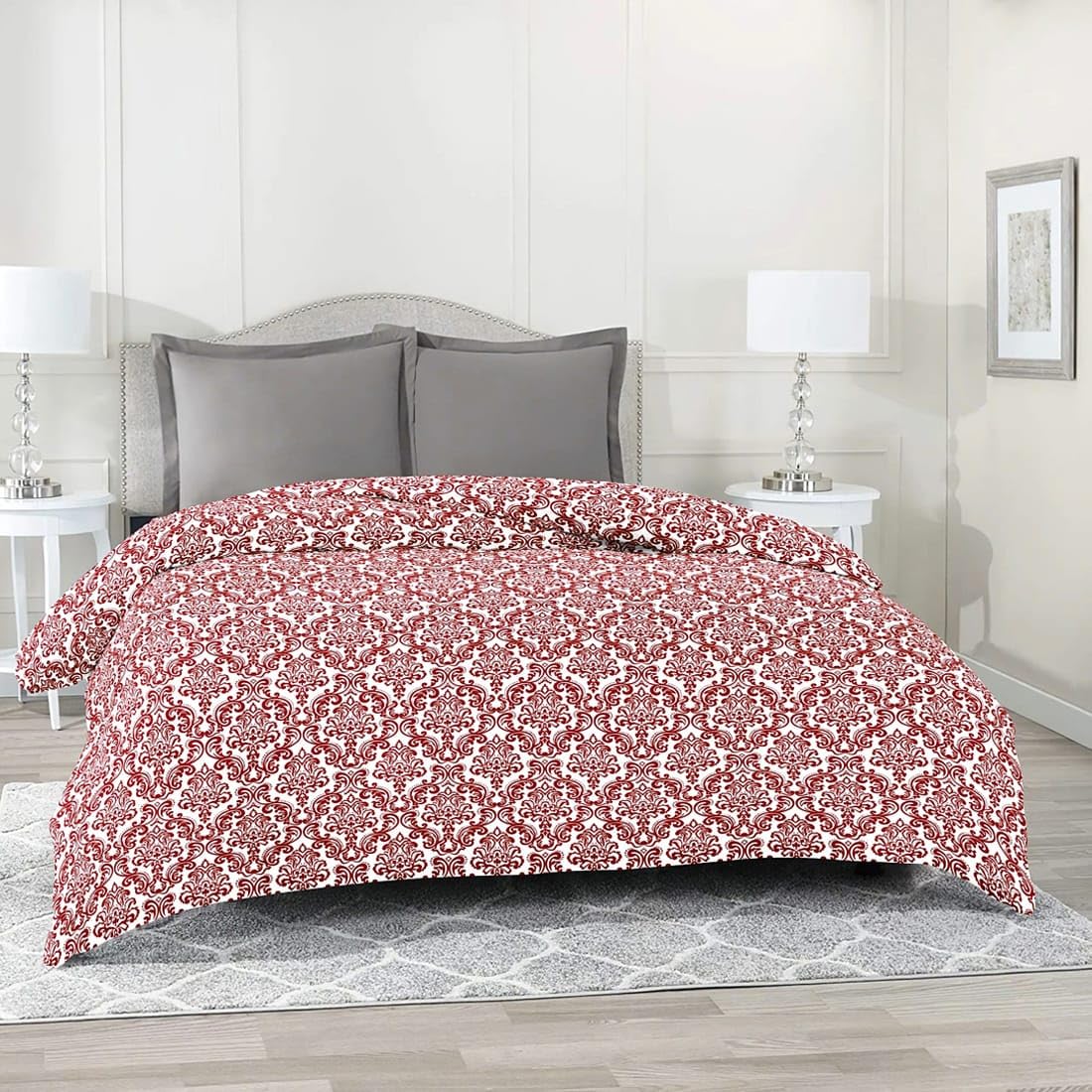 AURAVE Printed Cotton 144 TC Duvet Cover - Maroon-image-0