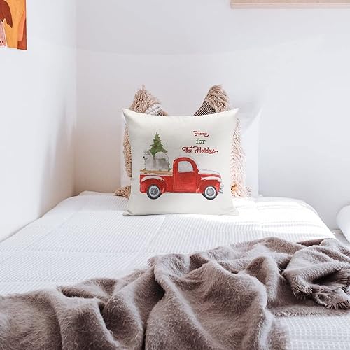 Miniatura 8 de Decorative Merry Christmas Dog Red Truck Cojines Decorativos para Sala 18x18 Home for The Holidays Pillow Case Square Pillow Covers Linen Cushion