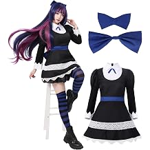 DAZCOS Womens Anime Cosplay Costume Black Blue Maid Dress Stocking Uniform Full Set for Halloween