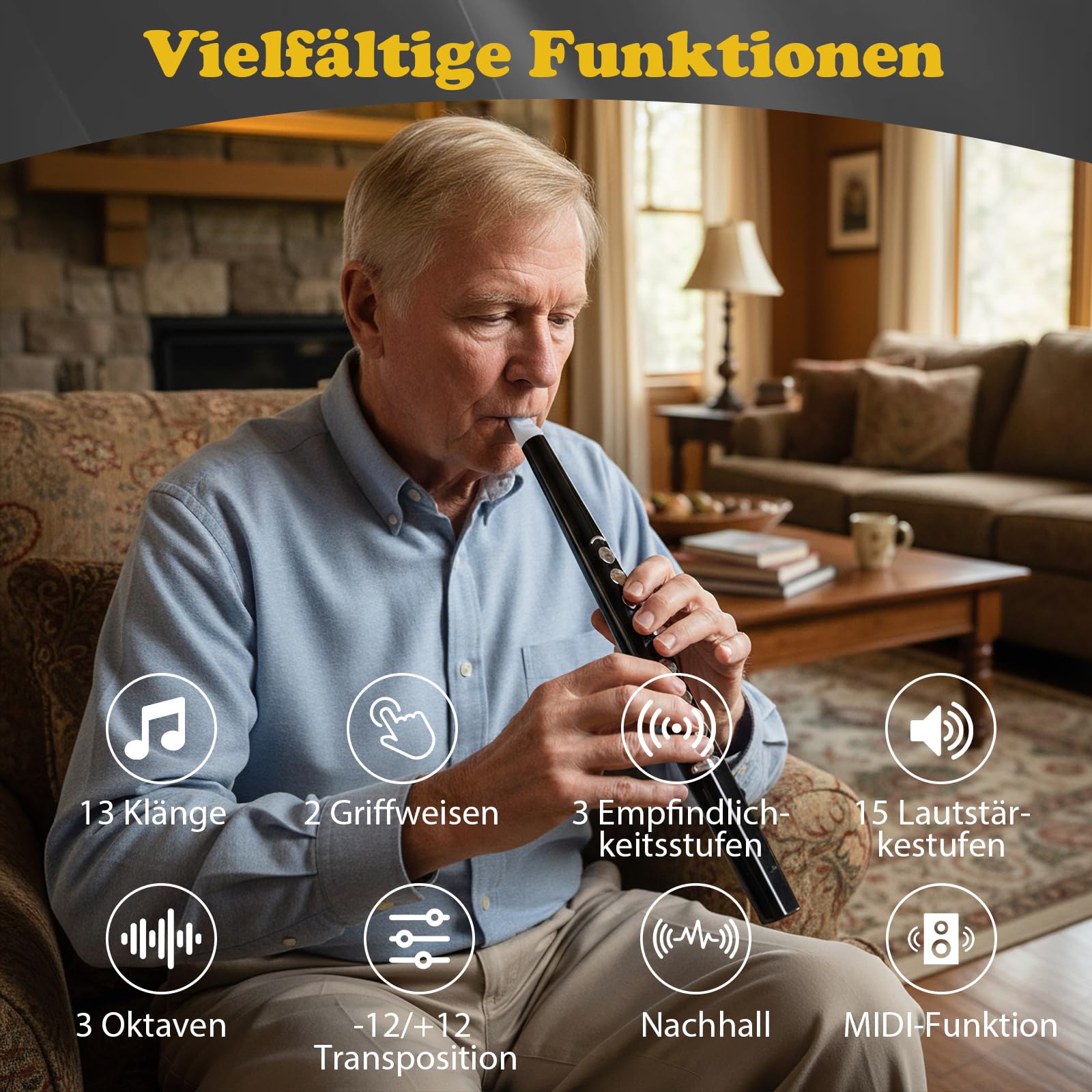 COSTWAY ektronisches Blasinstrument, tragbares Blasinstrument mit 13 Tönen, 2 Fingerings & 3 Empfindlichkeitsstufen, EWI mit kabelloser Verbindung & MIDI für Anfänger, Kinder und Erwachsene