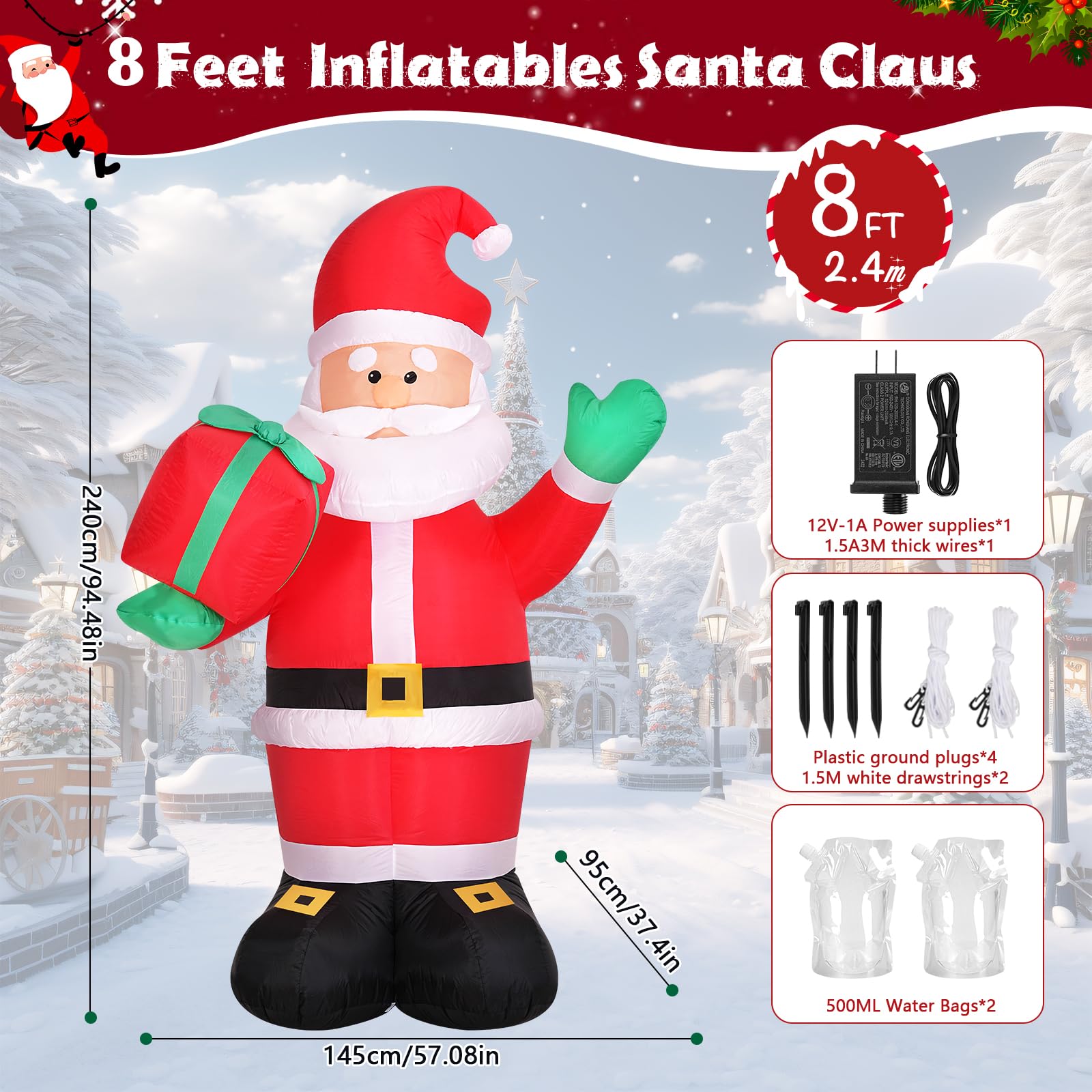 DecHome Babbo Natale Gonfiabile Luminoso A LED In Poliestere Con Ventilatore 70x45x120cm P 314159