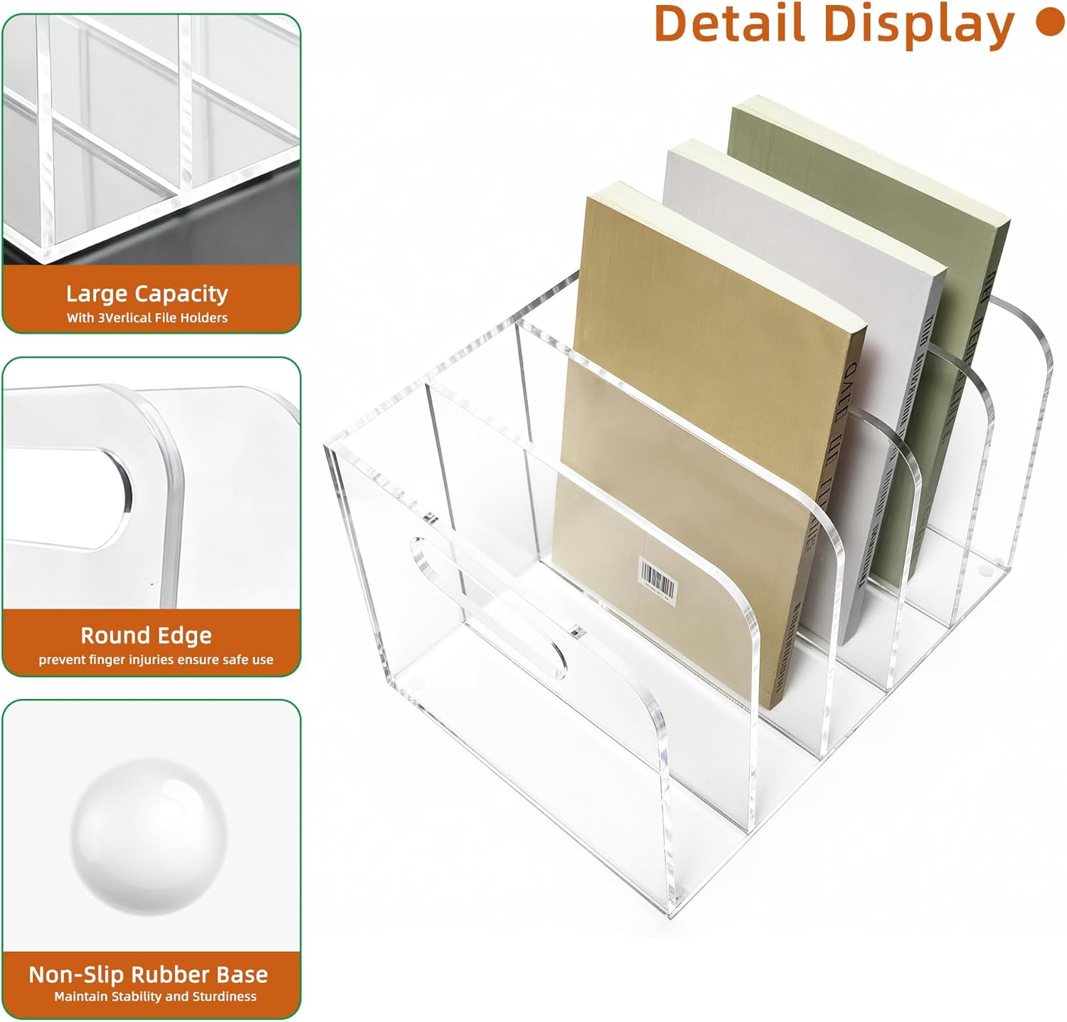 Acrylic Magazine File Holder, 5 Vertical Compartments Desk Document Sorter Organizer, Clear Folder Rack Binder for Office/Documents/Classroom, for Home, Tablet, Magazines, Books & Accessories