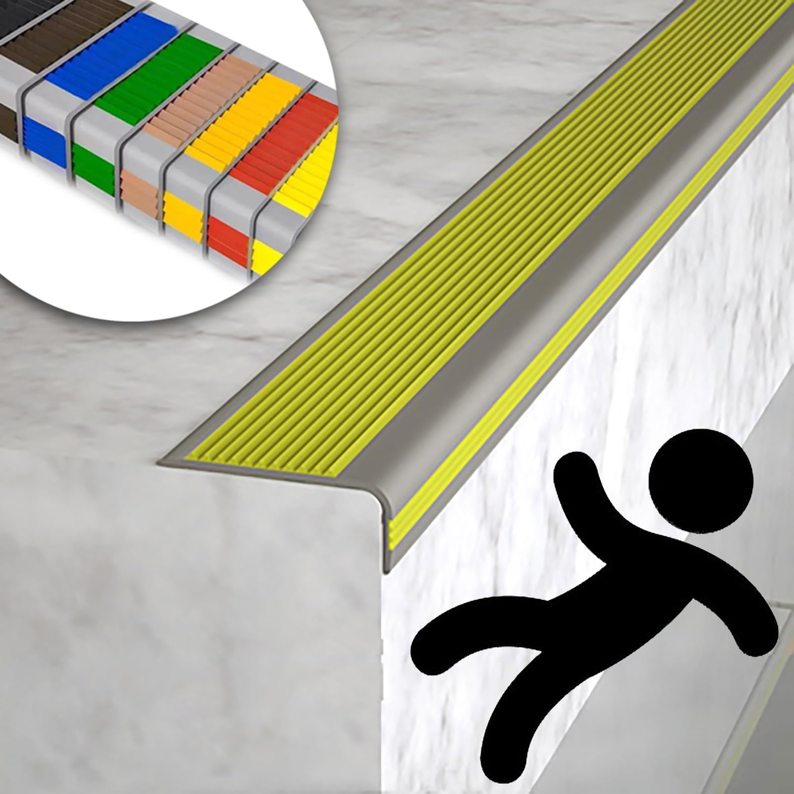 Strisce antiscivolo in gomma per battistrada, protezioni flessibili per interni ed esterni, protezione sicura per bambini e anziani, soluzione antiscivolo facile da inserire (giallo)