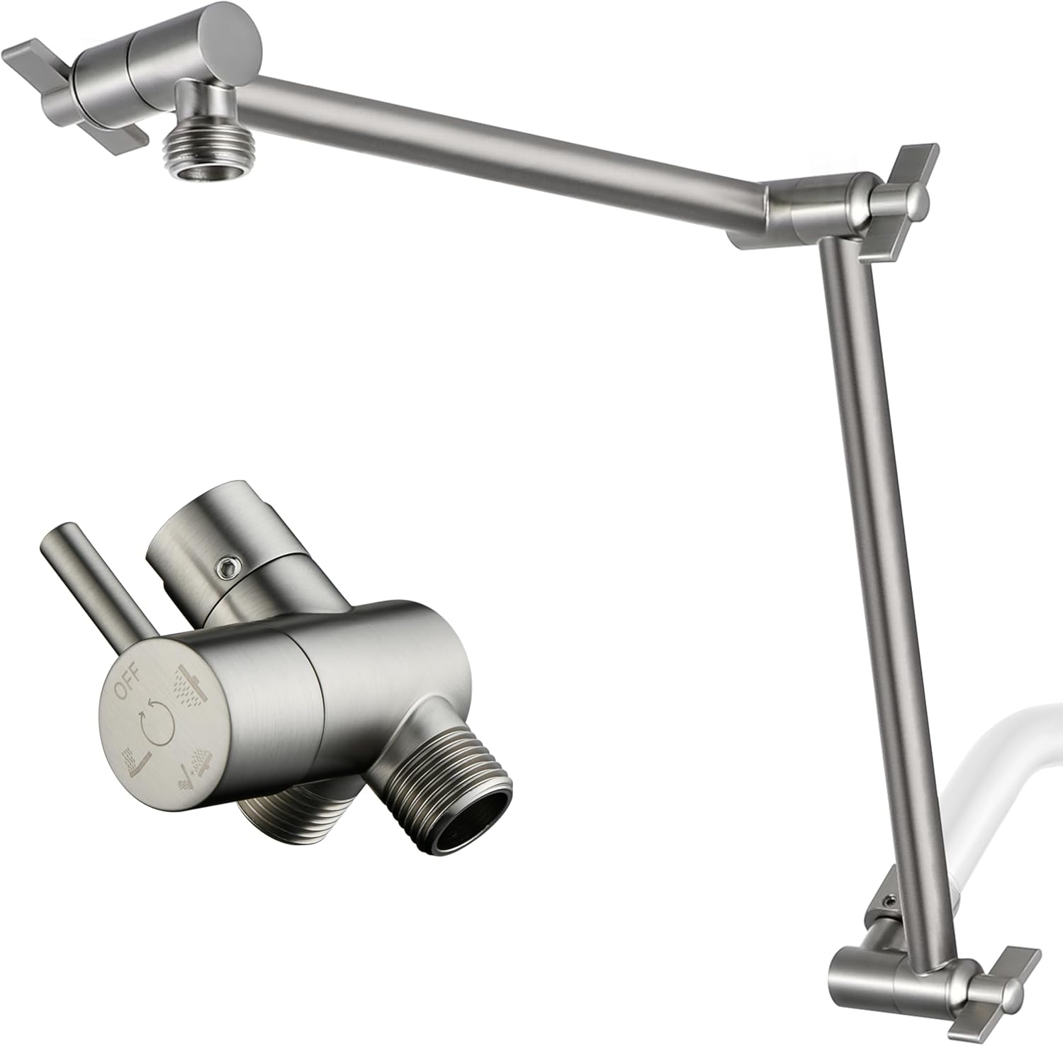 G-Promise 18 Inch Shower Extension Arm, Solid Brass Height & Angle Adjustable Extender, High-Flow Shower Diverter Valve with Pause Mode