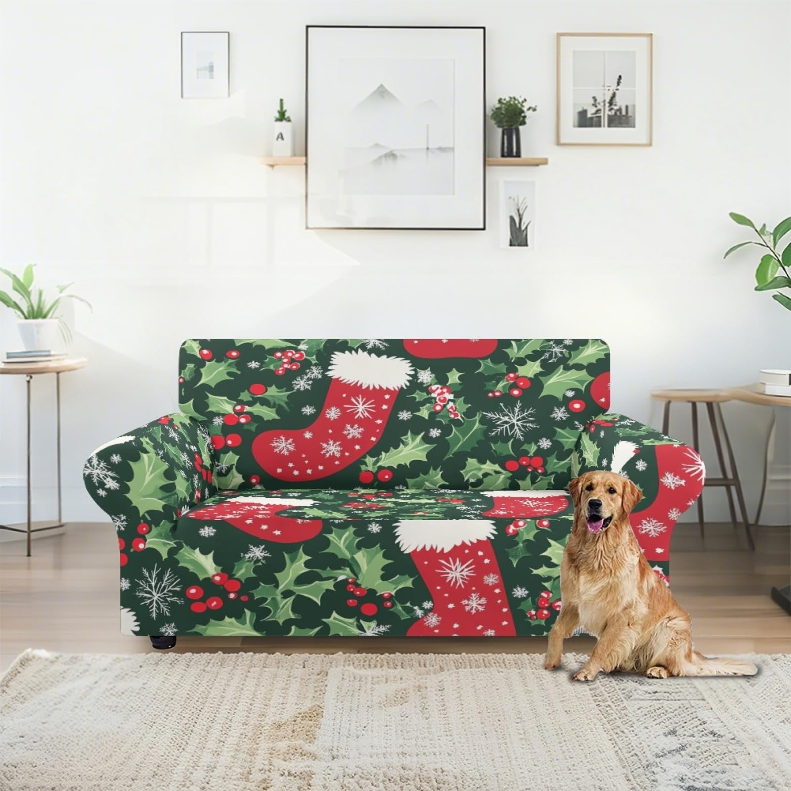 Housse Canape 2 Places Bas De Noël Housse Canapé Extensible 1 Places,avec Accoudoirs,Super Élastique Sofa Cover,Antidérapante,Antisalissure,Lavable