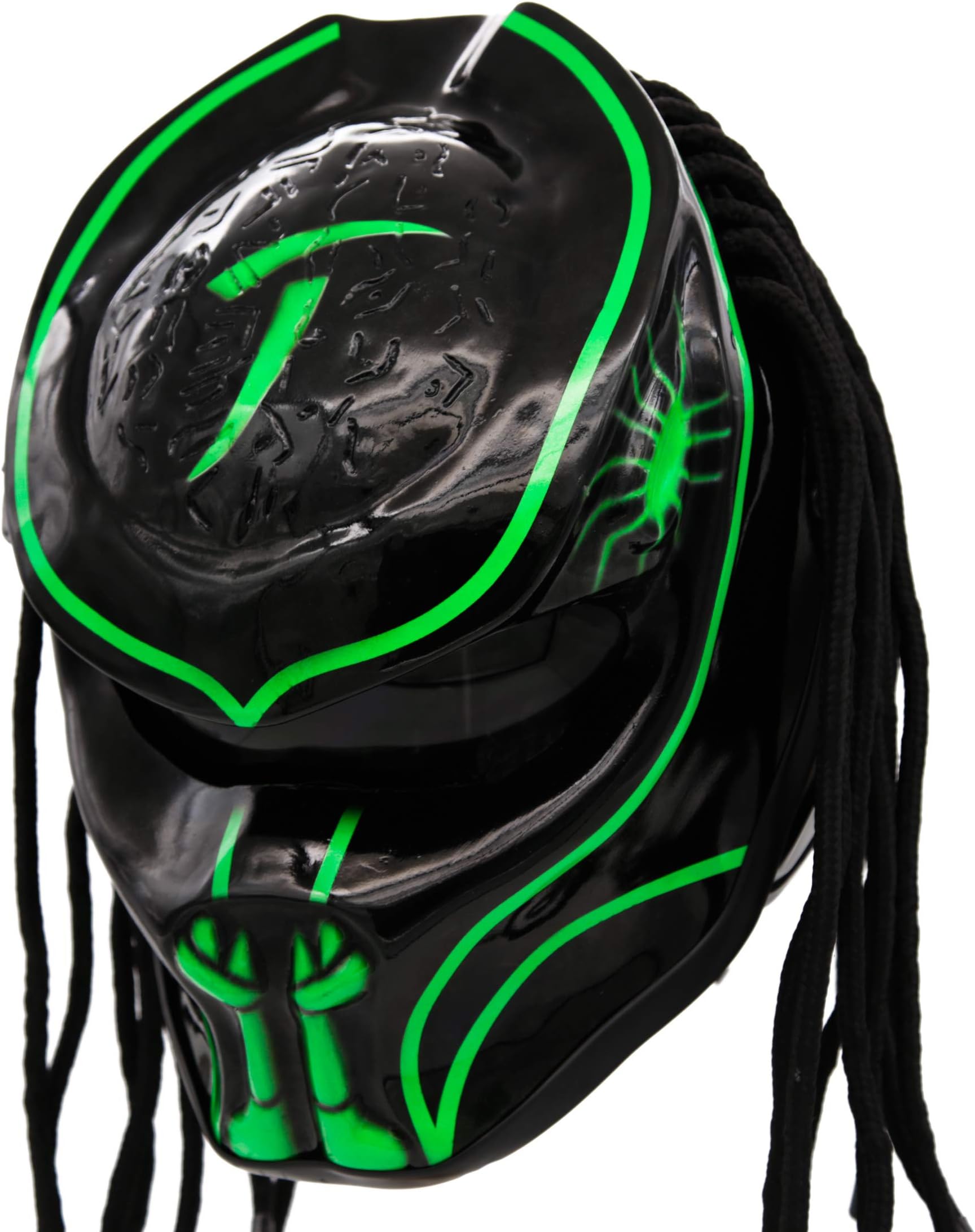 Predator Motorcycle Helmet – DOT Approved – Custom Made, Fibreglass, Unisex for Powersports, Sports, and Outdoor- Alien Green Abyss