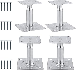 Homtone Pfostenträger Höhenverstellbar 4 Stück, Verzinkte 100-150 mm Pfostenträger, Stützfuß mit Schrauben für Regale, Carports, Terrassen, Zäune, Gärten