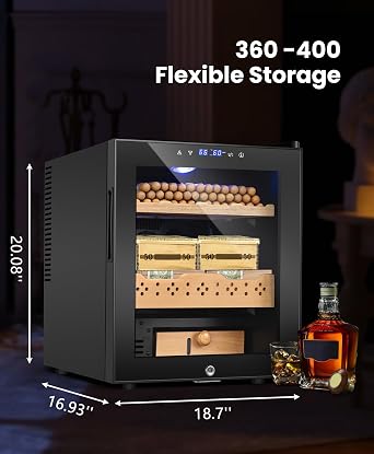 Thermostatic Electric Cooler Cabinet 350 Counts,50L Electric Humidor with Smart Humidity & Temp Digit Control System,Spanish Wood Shelves,Gift for Men