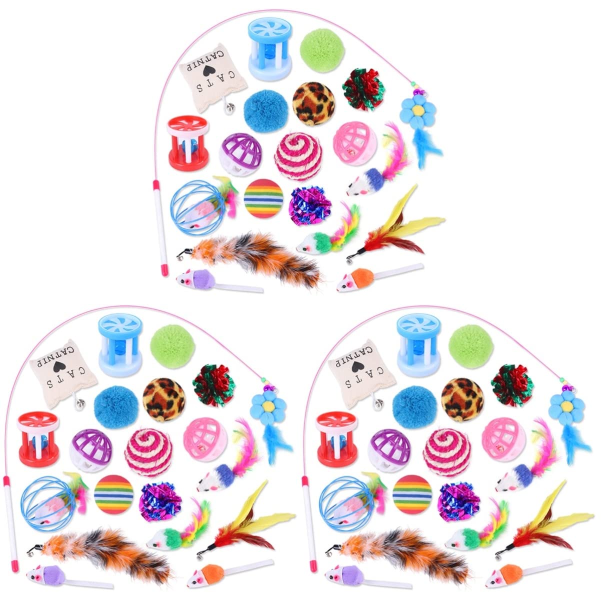 VANZACK 60piezas Juguete Interactivo para Gatos De y Cascabeles Juguetes para Estimulación Mascotas para Relación Dueño-Gato