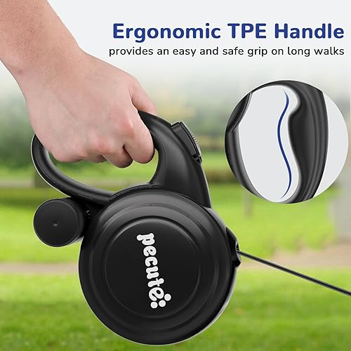 Miniatura 6 de Pecute Correa retráctil para perro de 32 pies con tiras reflectantes, control de un botón y material de nailon resistente, correa larga retráctil