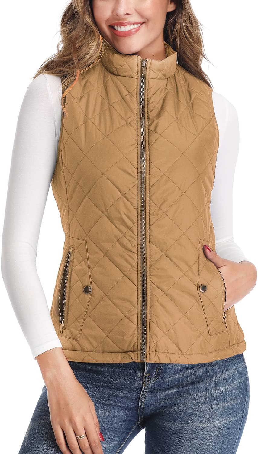LONGKING Women's Vest, Stand Collar Lightweight Zip Quilted Vest for Women