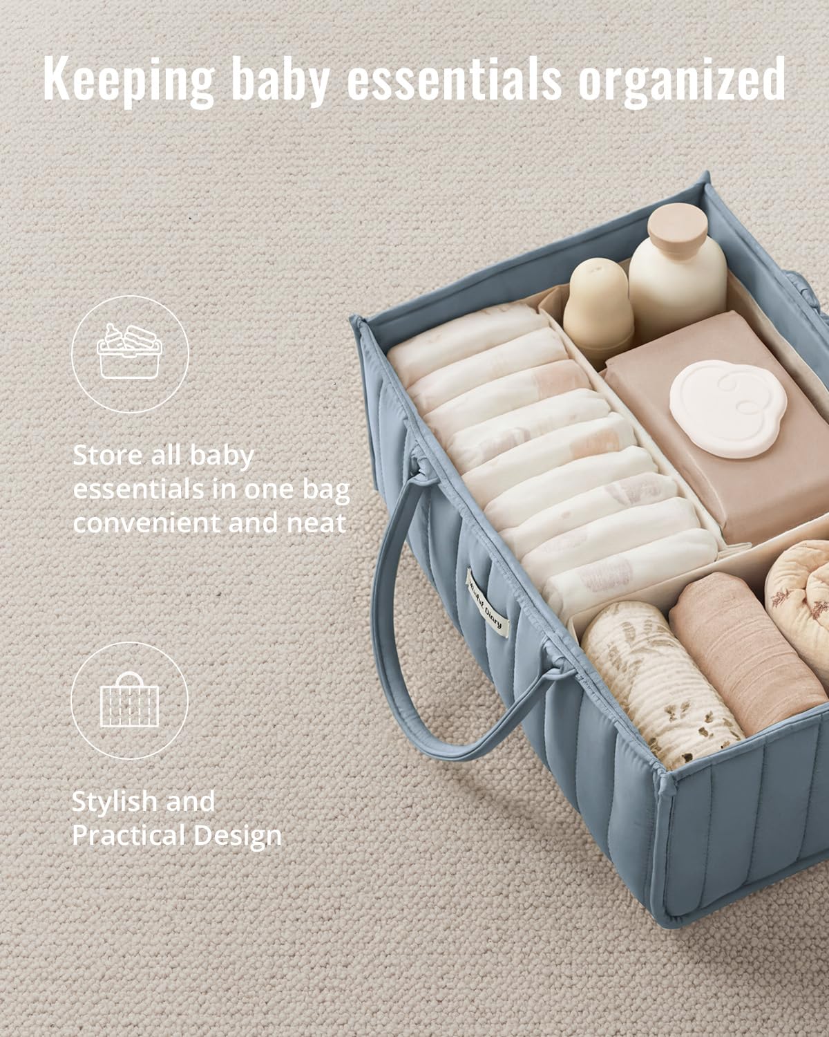 Blissful Diary Organizador de pañales para bebé, elegante cesta de