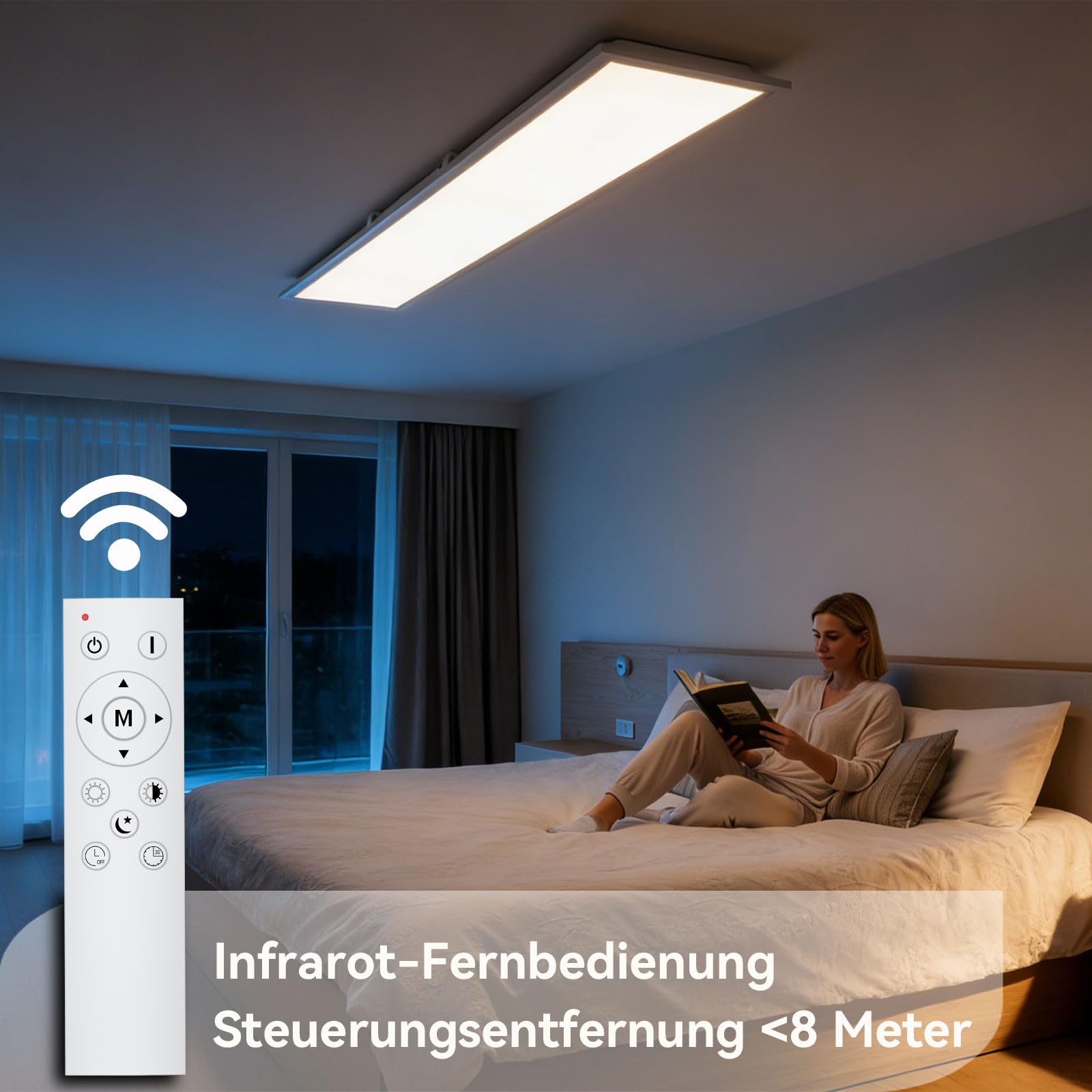 LED Panel 100x25cm, Deckenleuchte Dimmbar mit 30W 3000-6500K, LED Deckenlampe Flach mit Fernbedienung, Panelleuchte Decke Rechteckig für Büro Küche Wohnzimmer Schlafzimmer Badezimmer
