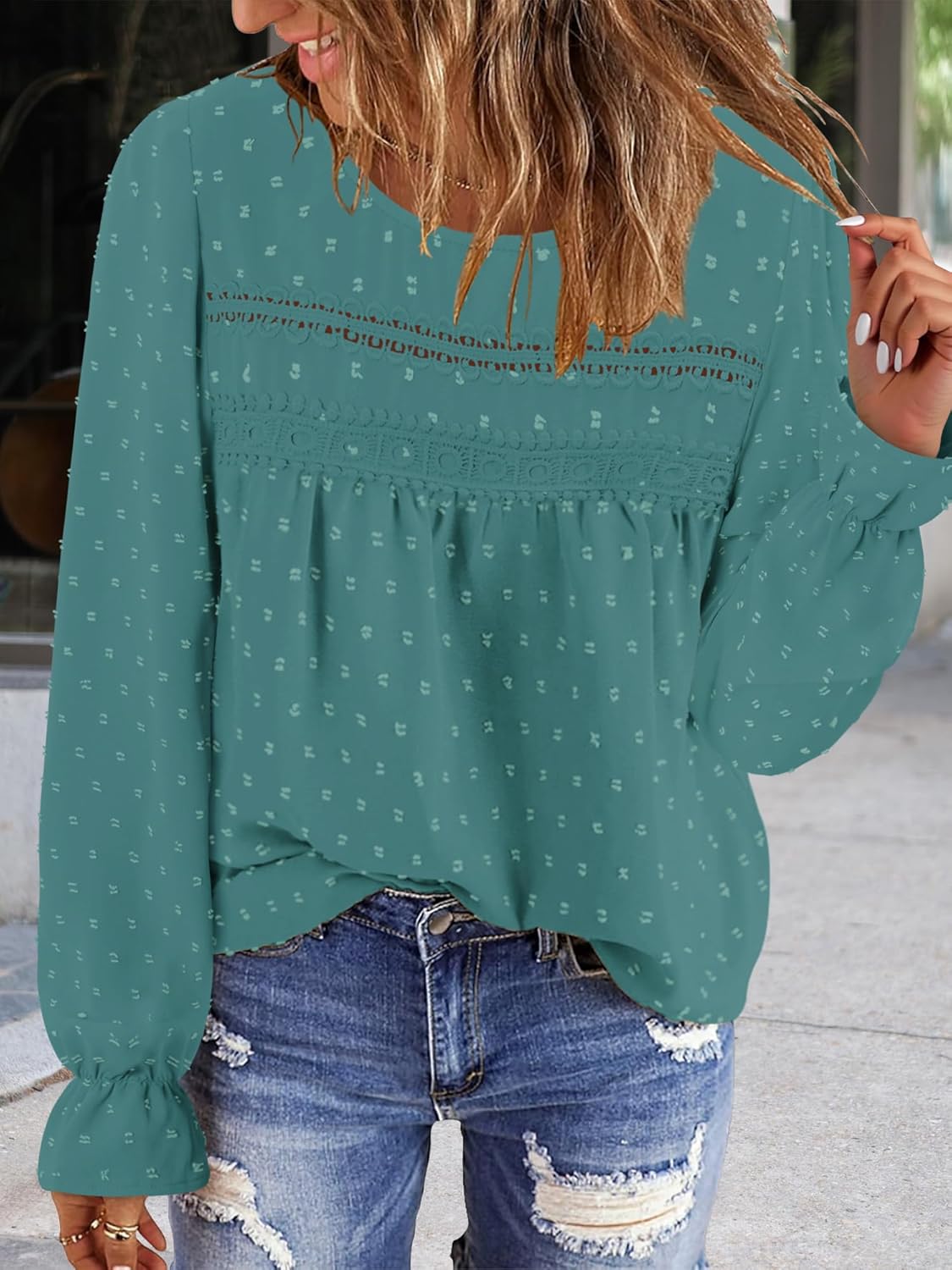 BETTE BOUTIK Womens Boho Fall Long Sleeve Shirts Crewneck Dressy Casual Blouses Trendy Flowy Tops - Image 3