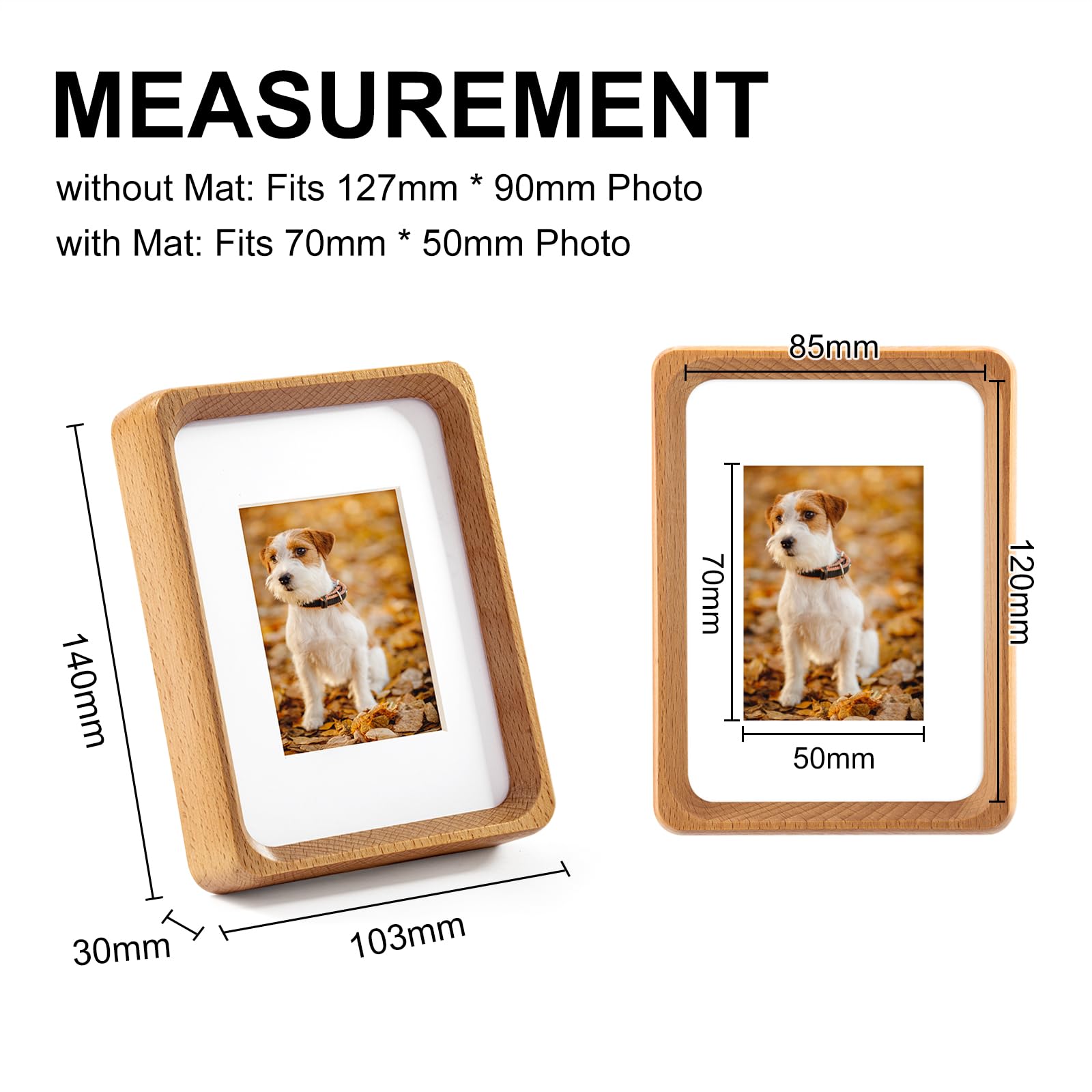 Kattepote Small Picture Frame 5x3.5 inch, Wooden Photo Frame for 127 x 90mm, with Mat to fit 5x7cm Pictures - Image 2
