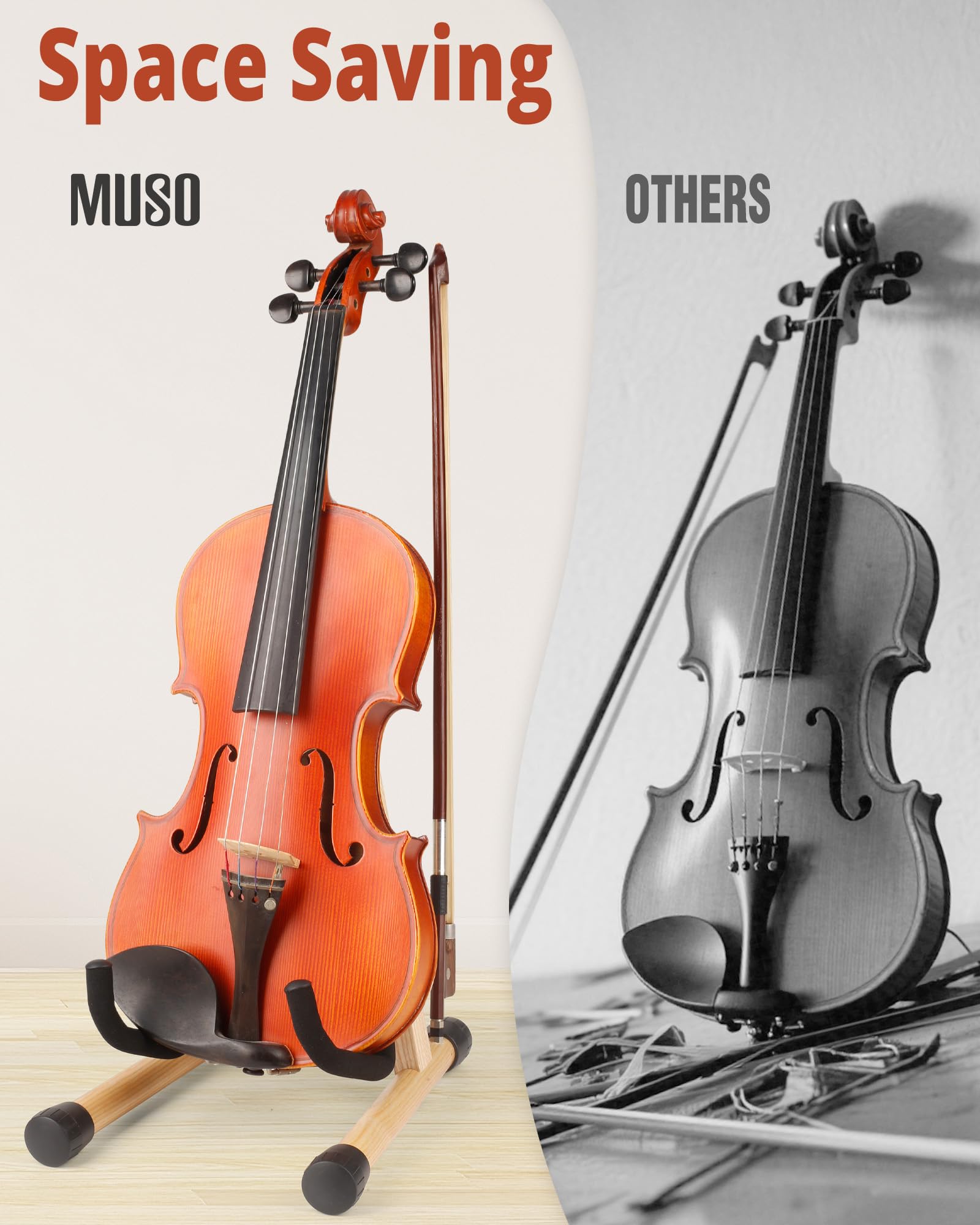MUSO Support de violon avec support pour archet, ukulélé, support en bois pour mini guitare, banjo et mandoline (bois naturel)