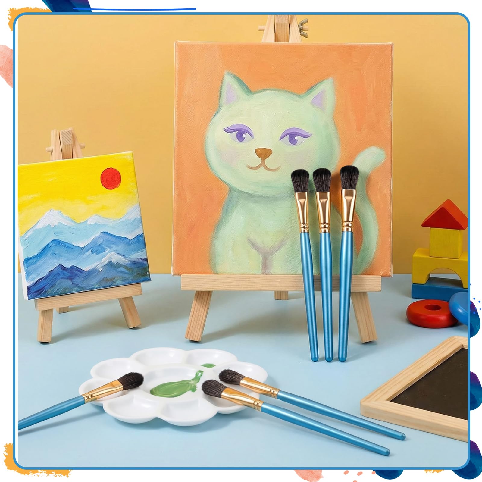 Colarr Lot de 40 pinceaux de 2,5 cm pour peinture acrylique, pinceau ovale avec manche en bois pour peinture acrylique, huile, artisanat, visage et corps (bleu)