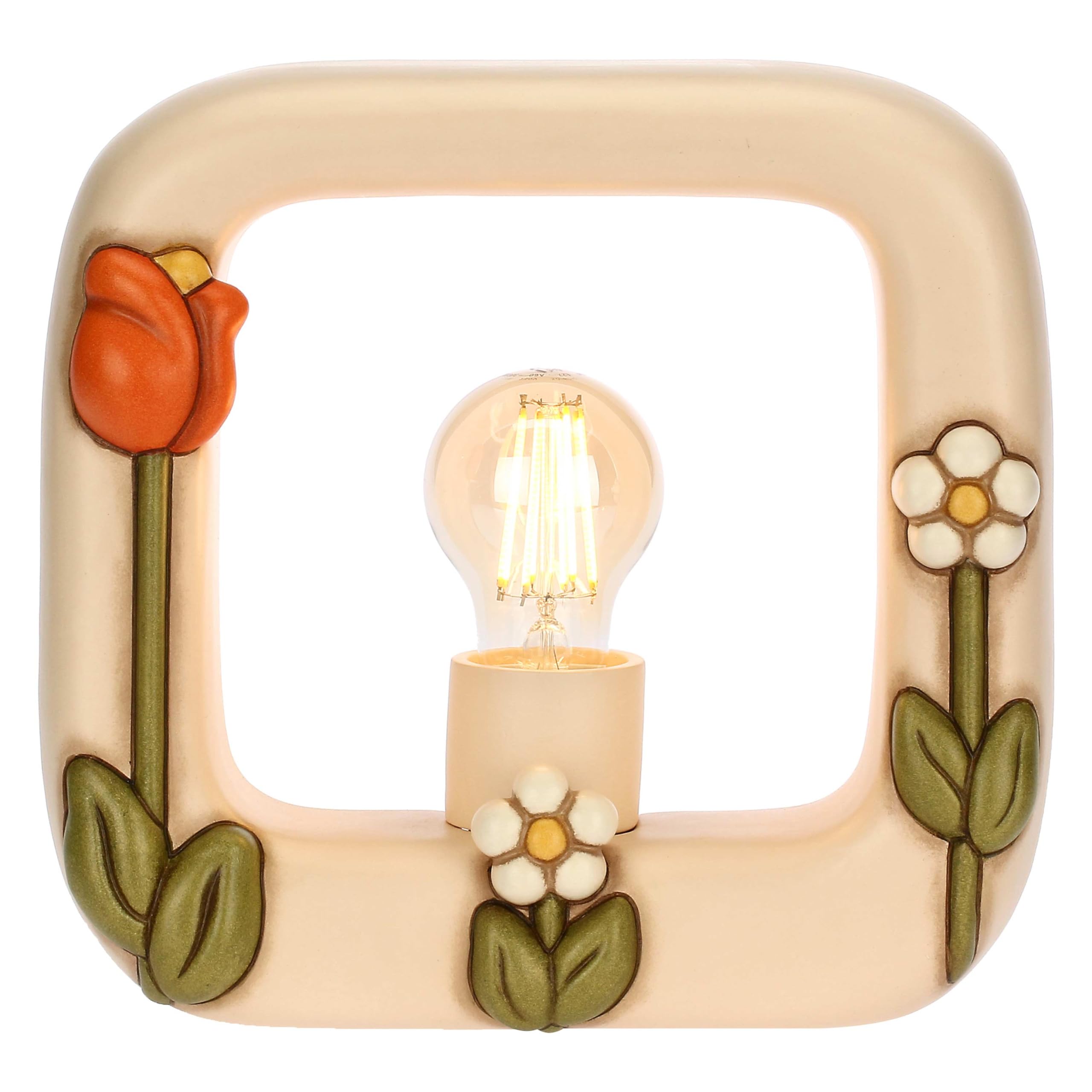 THUN, Lampada Quadrata in Ceramica Decorata a Mano, Linea Happy Country, Idea Regalo per la Casa, 25 x 24 x 9 cm