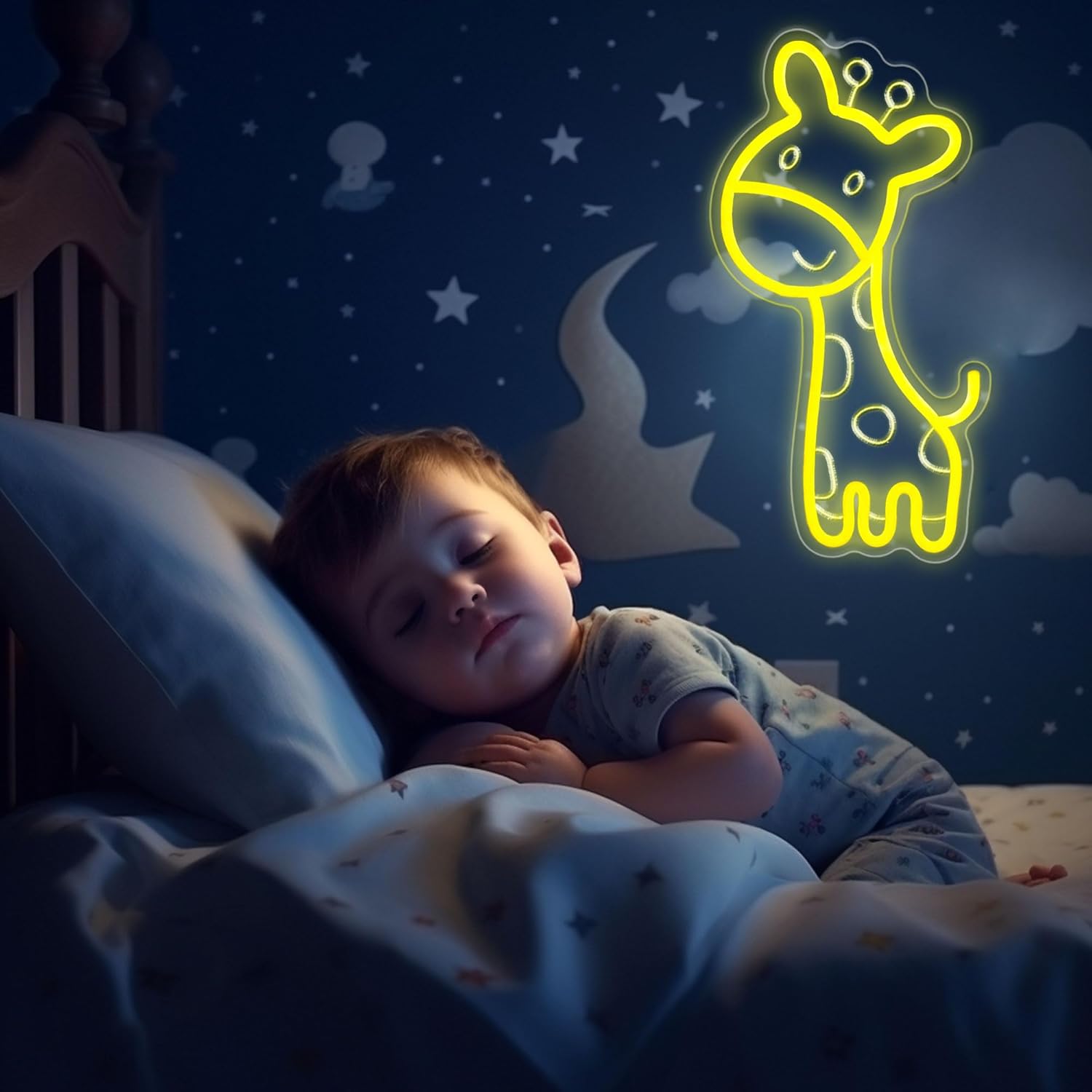 Giraffe Gifts for Kids Bedroom Night Light with Baby Smart Giraffe Lamp Cool Room Decor Bedside Lamp Boys Girls Decor or 5V USB Night Light Signs (Yellow)