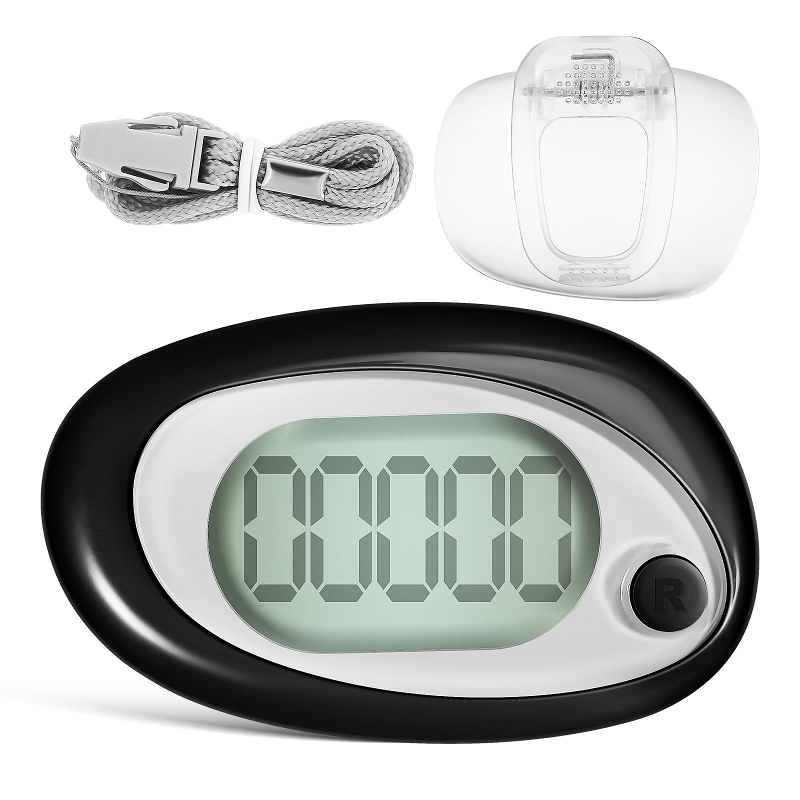 Podómetro 3D Silencioso para Caminar, Pequeño y Compacto, Plástico Negro 69x46mm, con Clip para Deportes al Aire Libre, Contador Preciso de Pasos para Senderismo y Fitness