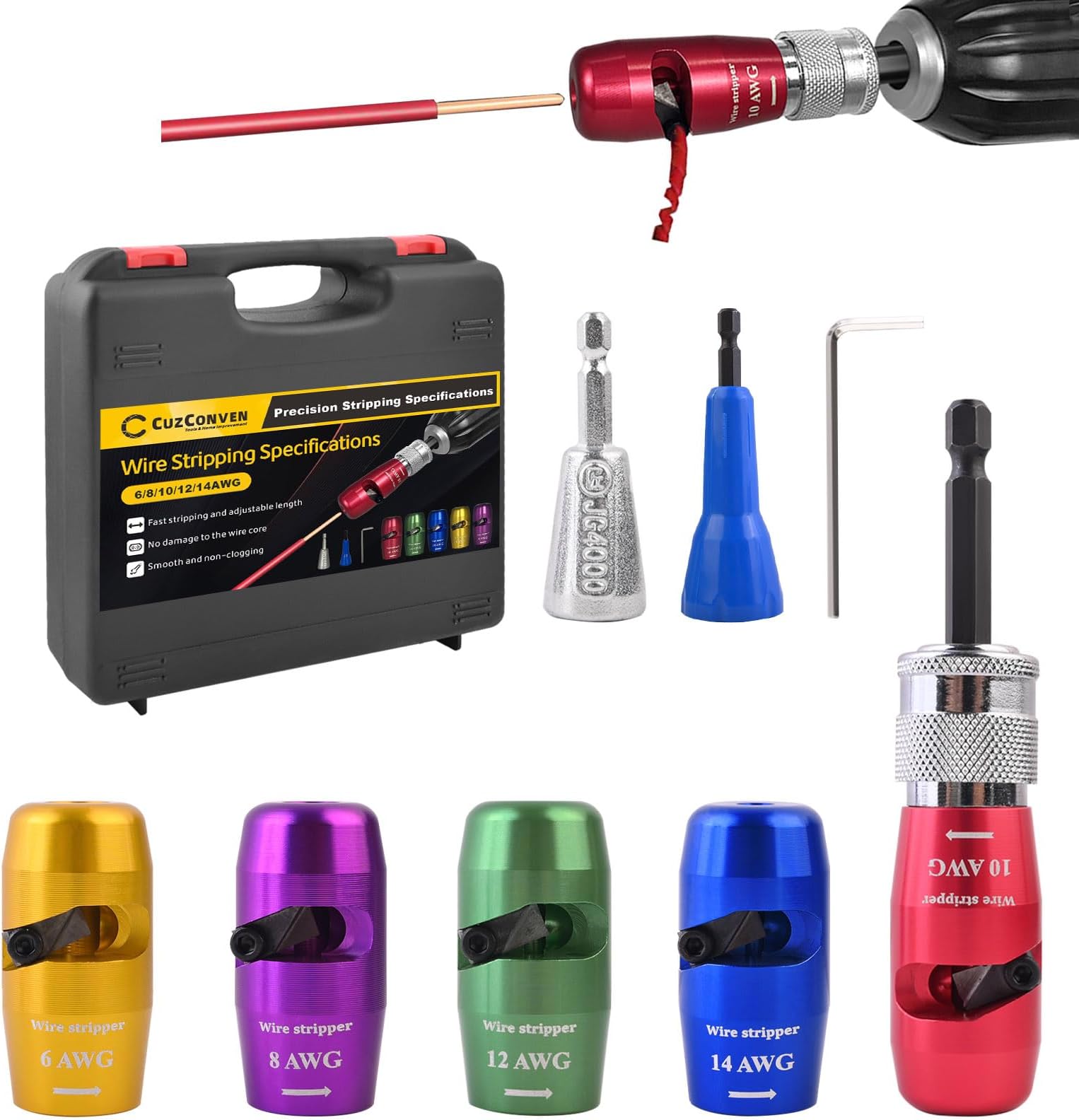 Wire Stripper for Drill, 2025 Upgraded Wire Stripping Tool & Wire Twisting Connector, 8 in 1 Professional Electrician Wire Nut Twister Tool for Drill 6-14 AWG Drill Wire Stripper