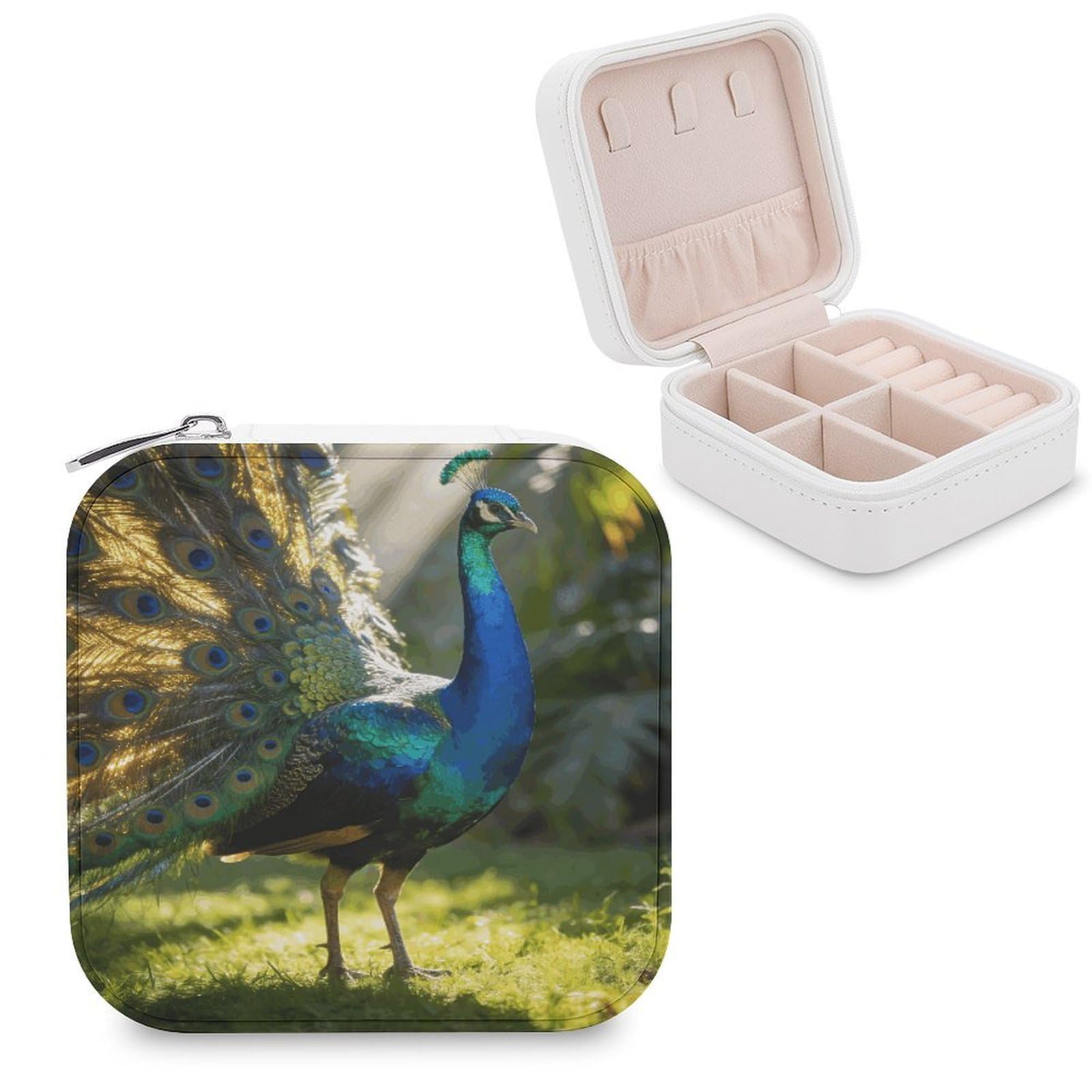 LZQPOEAS Peacock Jewelry Box, PU Patterned Storage Case, Portable Travel Jewelry Organizer Box for Storing Rings, Pendants, Earrings, Necklaces, And Women's Specialized