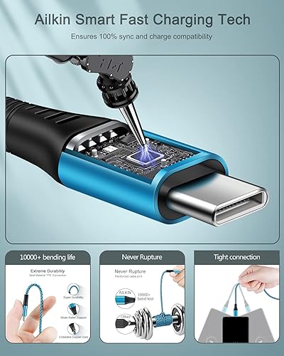 Miniatura 2 de AILKIN Paquete de 2 cables USB C de 6 pies, cable de carga rápida USB A a USB C para iPhone 1716e16Pro1515Pro Max, cable de carga USB tipo C