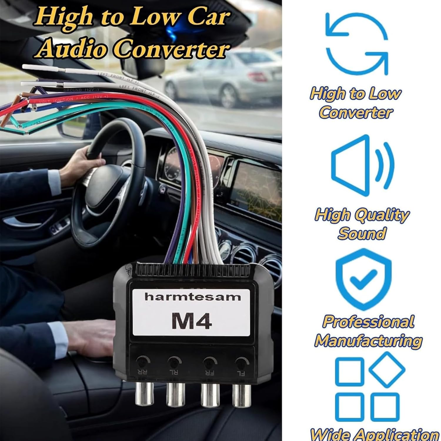 Car Stereo Signals Adapter with Power Control Wiring Kits for Subwoofer and Amplifier Systems Featuring 4 Channel Output