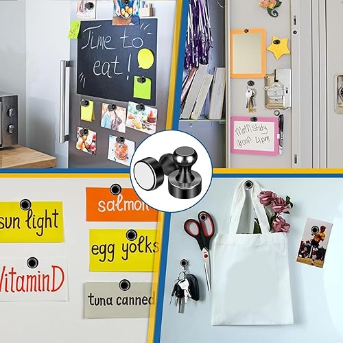 Miniatura 7 de LOVIMAG - Imanes negros de refrigerador, 12 unidades, imanes pequeños y fuertes para pizarra blanca, oficina, aula, mapas, accesorios de cocina