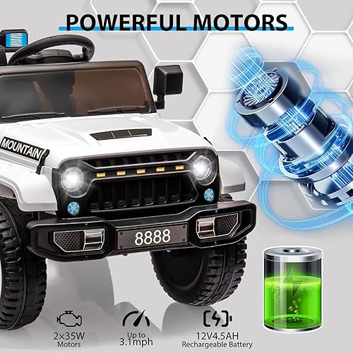 Miniatura 2 de Auto eléctrico para niños, auto de 12 V con control remoto, suspensiones de resorte, auto de juguete con 3 velocidades, luces LED, música, MP3,