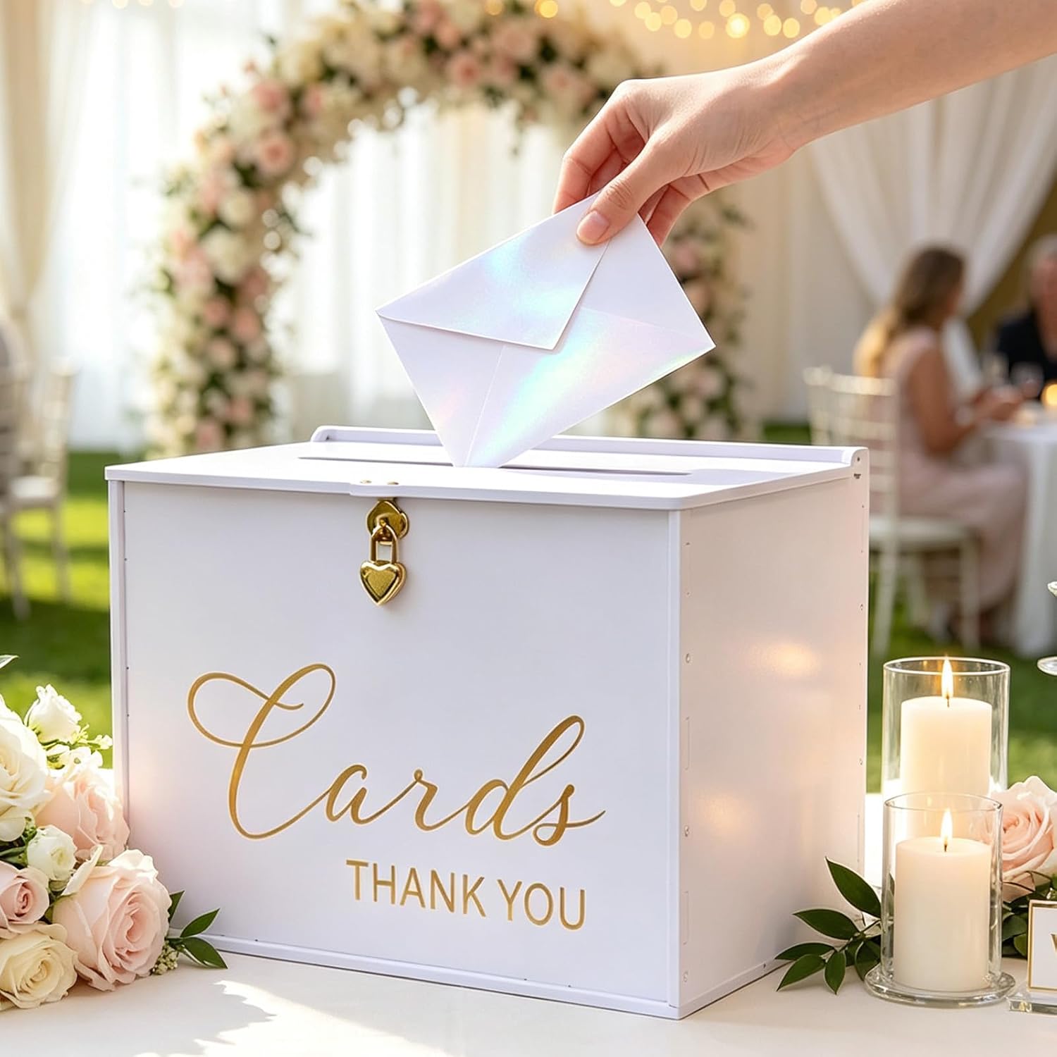 Extra Large Card Box with Lock & Slot, Big Wedding Card Holder