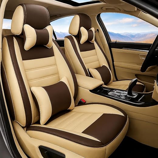 3D FRONTLINE PU Leather Car Seat Cover Compatible with Maruti Celerio-Beige Coco
