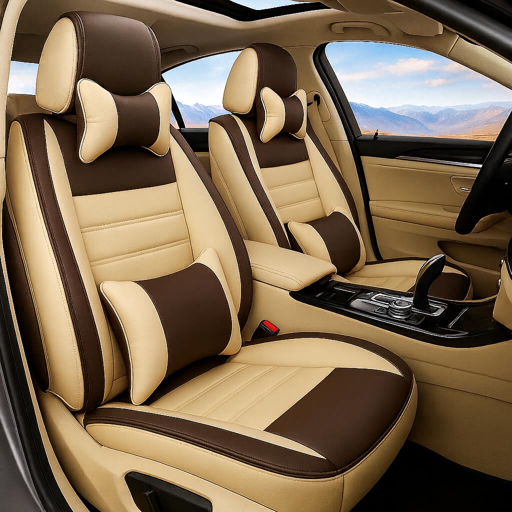 3D FRONTLINE PU Leather Car Seat Cover Compatible with Chevrolet Sail-Beige Coco