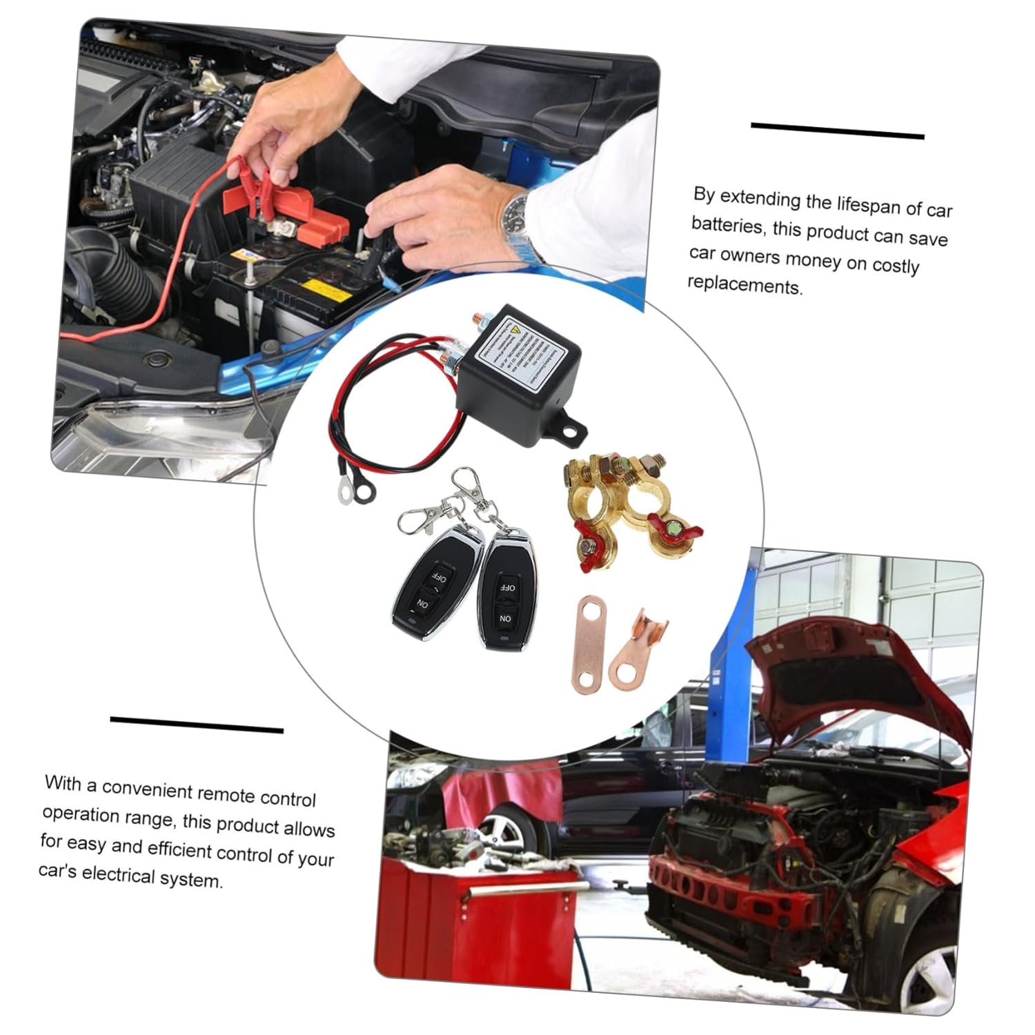 Vehicle Battery Disconnect Switch Set Remote Cut Off Relay for Car Battery Isolator Terminal Connectors Automotive Power-Off Solution for Vehicle Safety