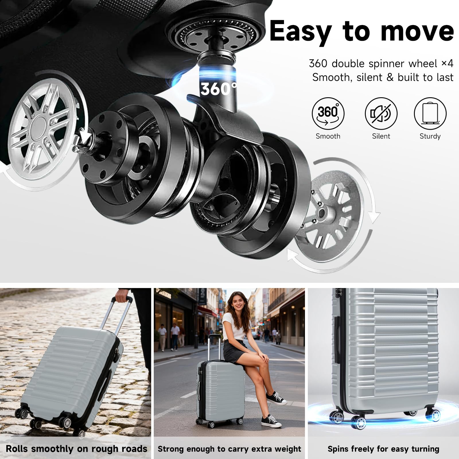 Valigia Cabina 55x20x35 cm in ABS Rigido Leggero, Trolley con 4 Roulettes 360°, Bagaglio a Mano Ideale per Viaggio e Business & Leisure
